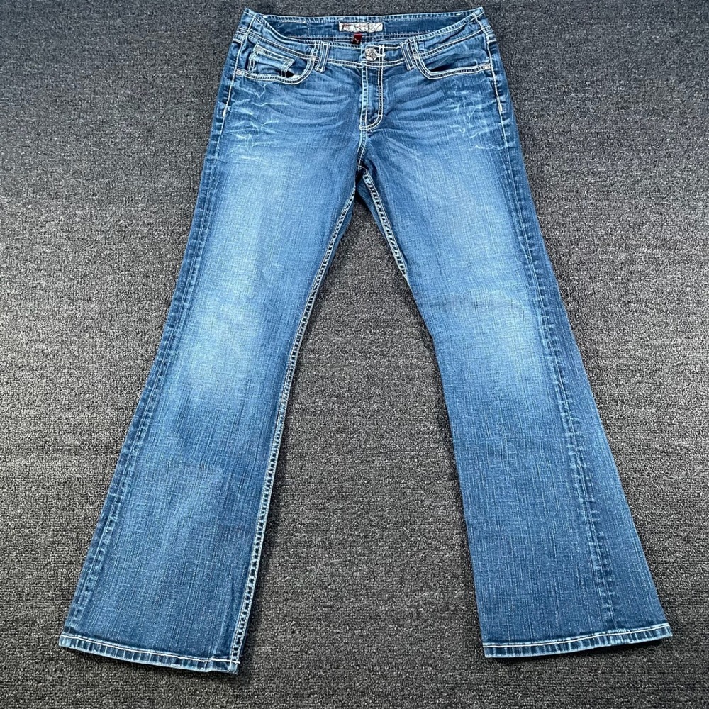 BKE Wendi Bootcut Jeans Womens 31x31.5 Blue Good Stretch Contrast Stitch Western